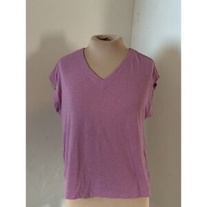 Madewell V-Neck Short Sleeve Solid T-Shirt Purple Casual Women's Regular Size XS
